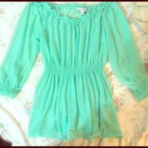 Sheer Mint Peasant Blouse