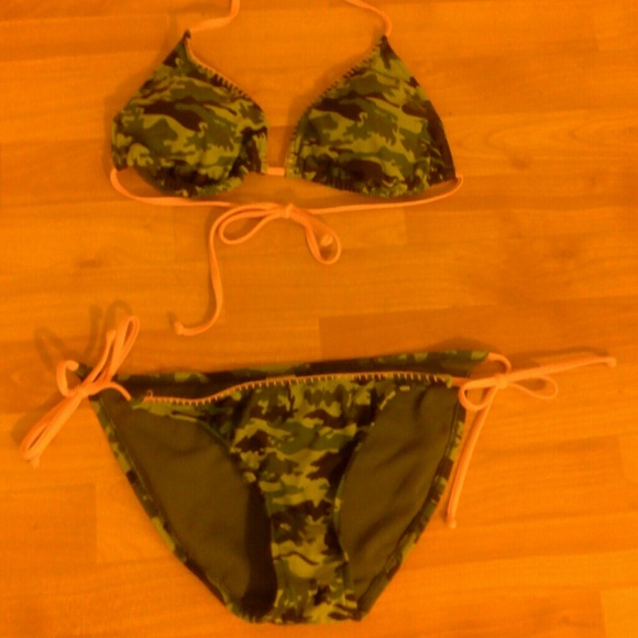 "REDUCED" Camo String Bikini with Pink Accents