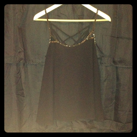 Cute black beaded chiffon tank top!!🎀