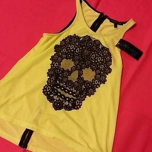 Cool Wear Neon Zip Back Top Size S Skull NWT