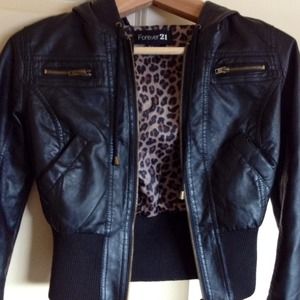 Faux leather black bomber jacket