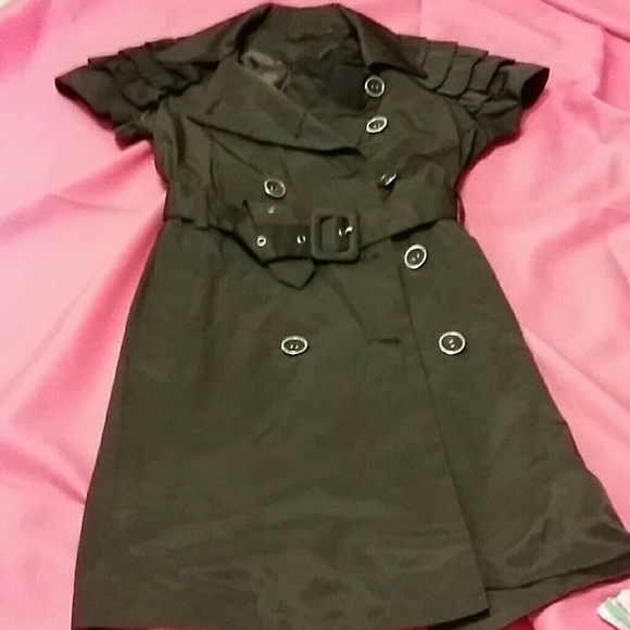 GIFTED Black Trench Coat Light Ruffled Shoulders