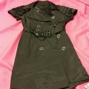 GIFTED Black Trench Coat Light Ruffled Shoulders