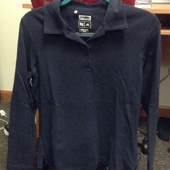 Adidas Climalite Long Sleeve Collared Shirt Navy