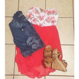 Asymmetrical Sweetheart strapless floral dress