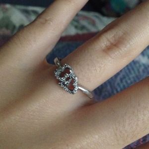 Double heart white diamond ring