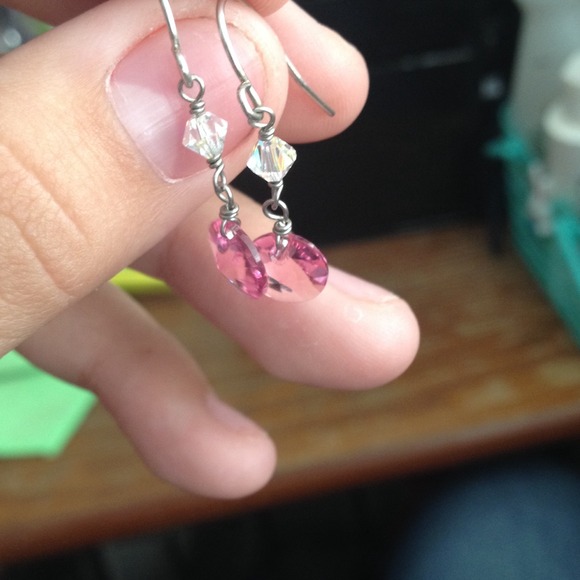 Pink earrings with white stud on top