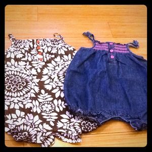 Paisley printed romper and denim romper