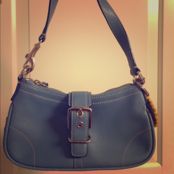 Cute Sky Blue Coach Purse with Sunflower Keychain