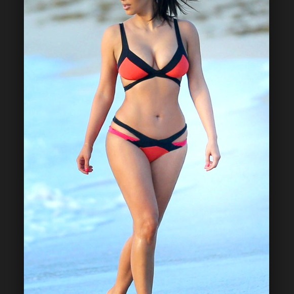Kardashian colorblock double strap bikini