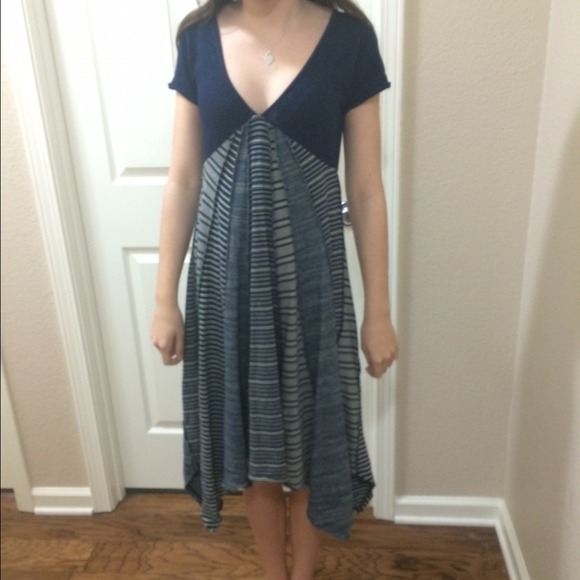 Free People Navy/Striped Maxi(ish) V-Neck Dress