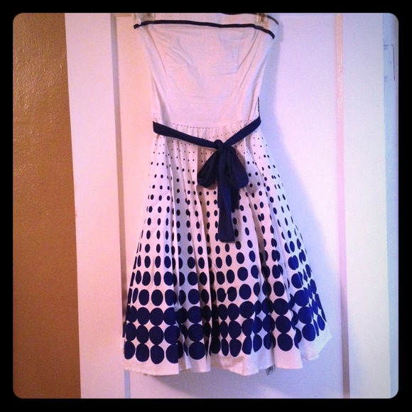 Royal blue and white strapless juniors dress