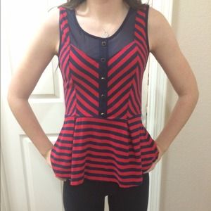Red and Navy Peplum Top