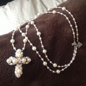 Long pearl cross necklace