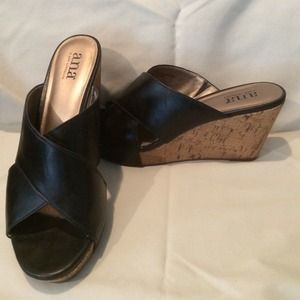 a.n.a. Black wedge sandals size 8 ½