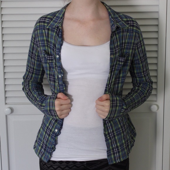 Abercrombie & Fitch Blue and Green Plaid Shirt