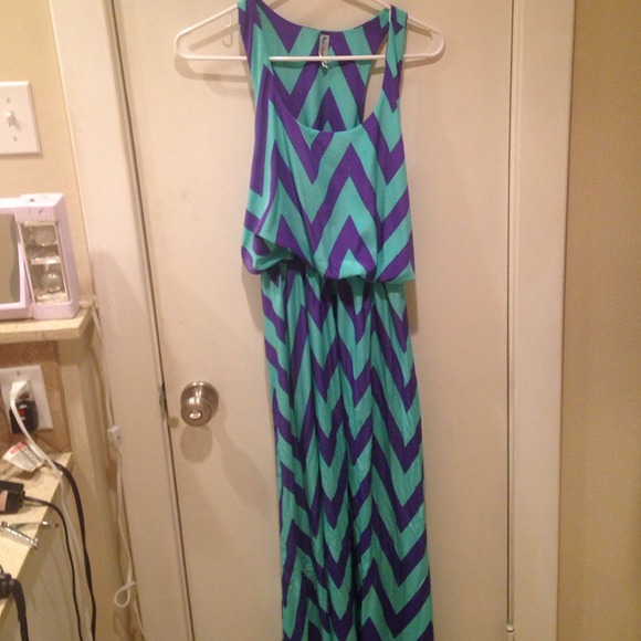 Blue and purple chevron maxi dress