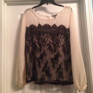 Cream & Black Lace long sleeve blouse