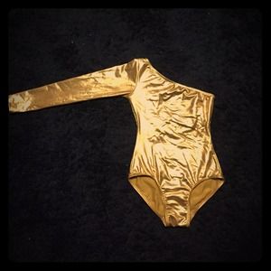 Gold leotard with one arm sleeve