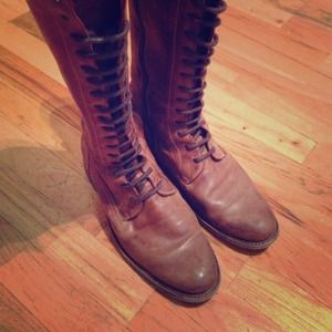 FRYE brown leather knee high lace-up zipper boots