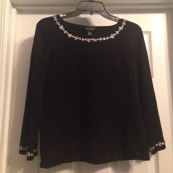 Gorgeous Black Sweater Blouse w/  jeweled detail