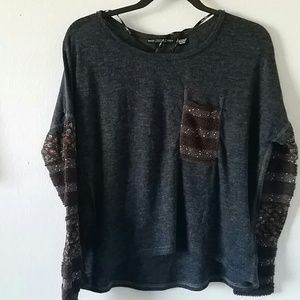 LOWEST PRICE Mixed fabric long sleeve tee