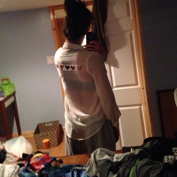 Sheer white long sleeve button down blouse - Picture 2 of 4