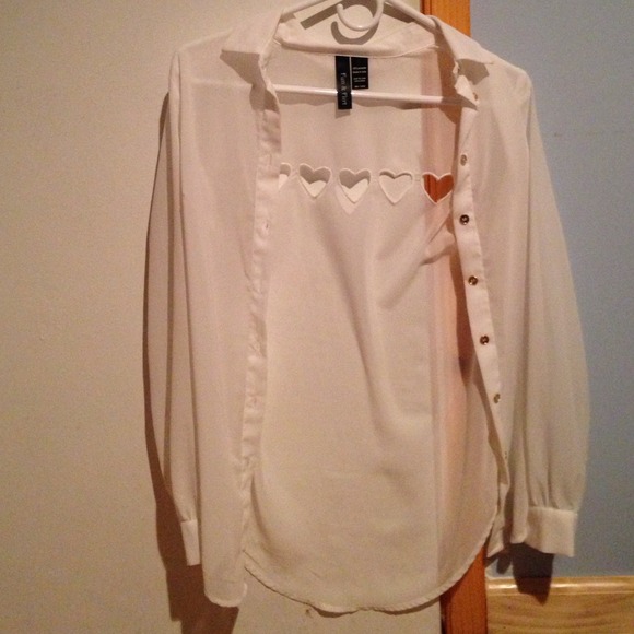Sheer white long sleeve button down blouse - Picture 3 of 4