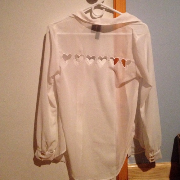 Sheer white long sleeve button down blouse - Picture 4 of 4