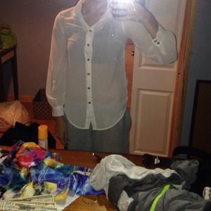 Sheer white long sleeve button down blouse