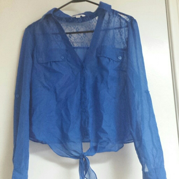 Juniors Medium sheer chiffon button down shirt