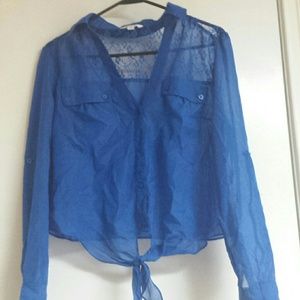Juniors Medium sheer chiffon button down shirt