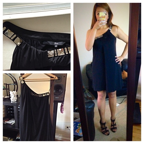 Jeweled One Shoulder Classy Black Dress