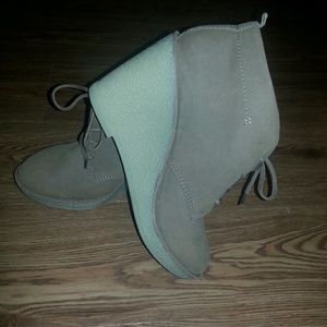 Tan Faux Suede Lace Up Wedge Booties