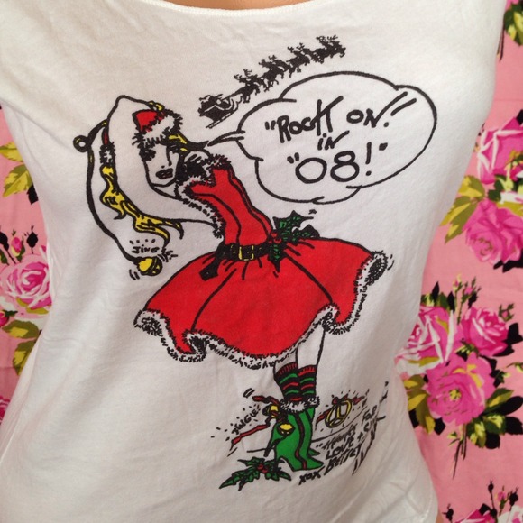 Betsey Johnson Tops - Betsey Johnson Christmas shirt girl drawing rock M