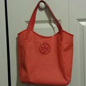 Tory Burch Poppy Red Dipped Canvas Stacked  Tote