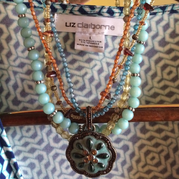 Liz Claiborne Blouse Tiffany blue and Navy - Picture 4 of 4