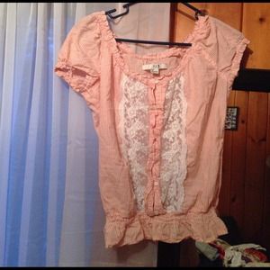 Peach and white pinstriped floral lace top