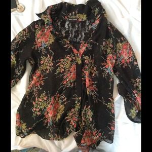 Cute black floral long sleeved sheer top