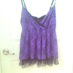 Plaid Purple and black lace baby doll tank top