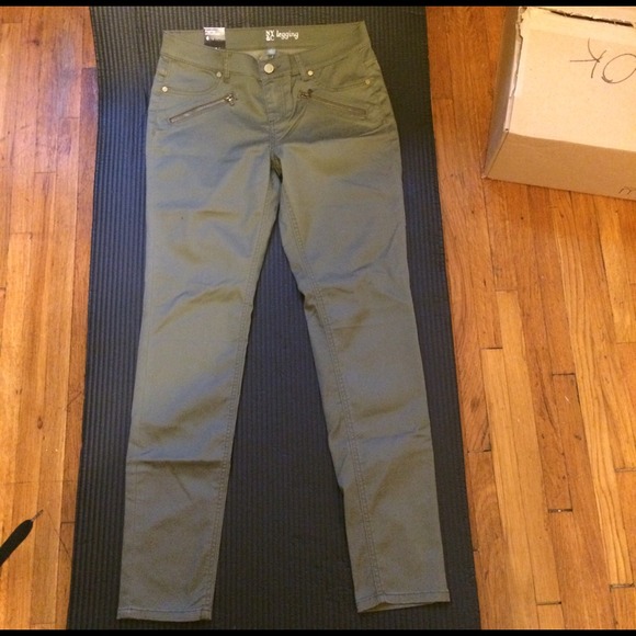 Olive Green Zipper Front Pants