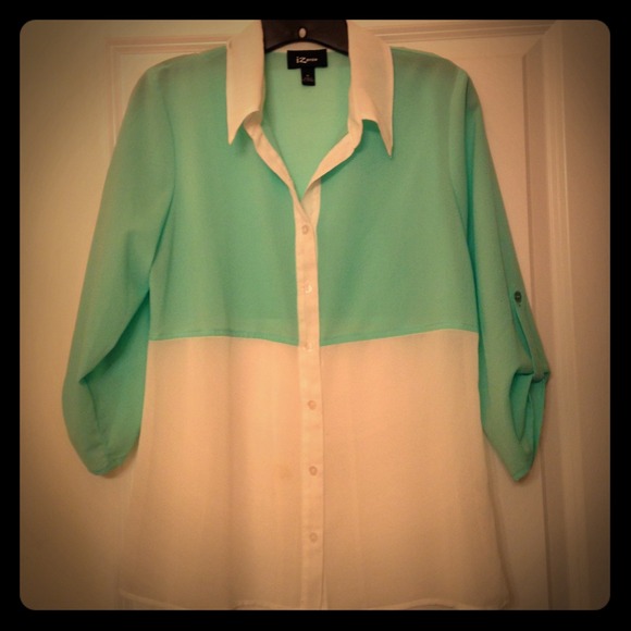 Iz Byer Tops - Semi-sheer colorblock mint and white blouse