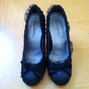 Girly black satin heels