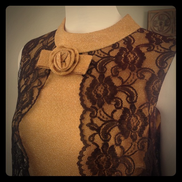 60s Vintage Gold Dress with Lace