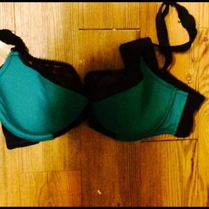 Cacique Bra. Teal and black lace.
