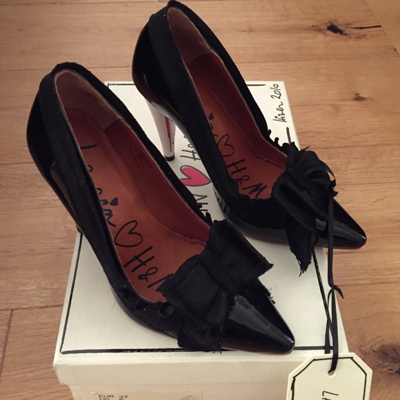 Lanvin❤️H&M Black Patent Satin Bow Pumps - Picture 2 of 4