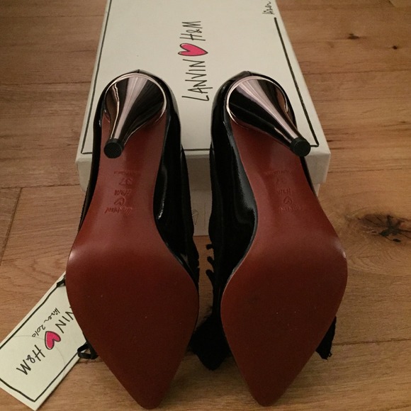Lanvin❤️H&M Black Patent Satin Bow Pumps - Picture 4 of 4