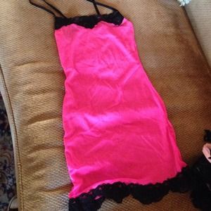 Super sexy hot pink teddy with black lace trim