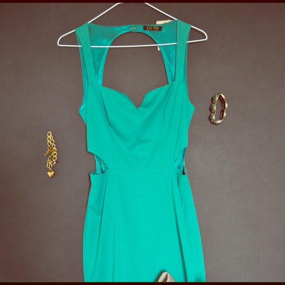 Teal Cut-Out Delpri cocktail dress.