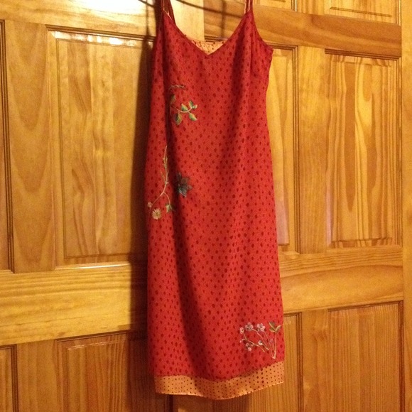 Red/Orange sherbet print and embroidered dress